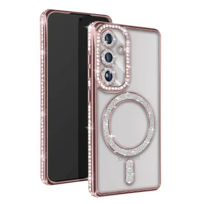 Dijamantna maska za Samsung Galaxy S24 Plus MagSafe s konturom i šljokicama