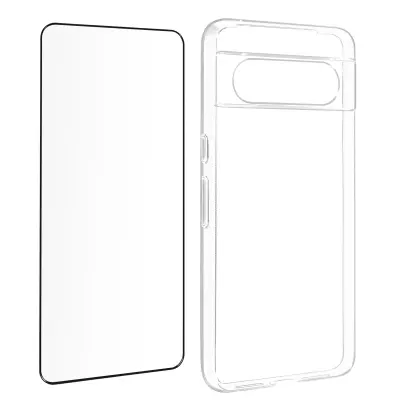 Maska za Google Pixel 8 silikon gel i kaljeno staklo s kosim rubom