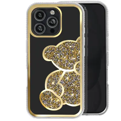 Šljokičasta maska za iPhone 16 Pro Max motiv medvjedića s cirkonima