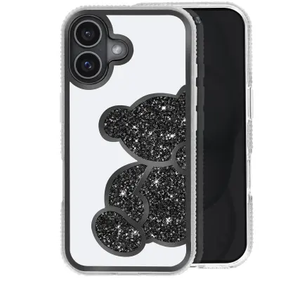 Šljokičasta maska za iPhone 16 motiv medvjedića s cirkonima