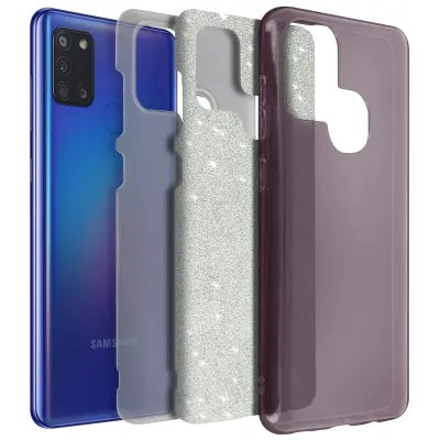 Maska za Samsung Galaxy A21s odvojive šljokice polutvrdi silikon ružičasta