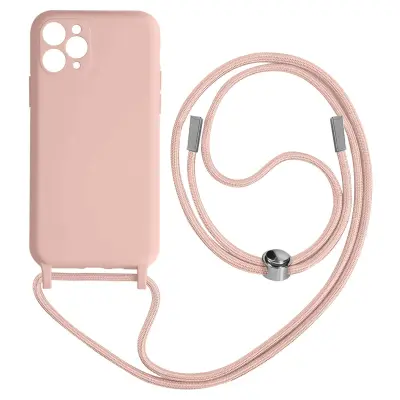Maska s uzicom iPhone 11 Pro Max Polutvrda Traka za vrat 80cm Ružičasta