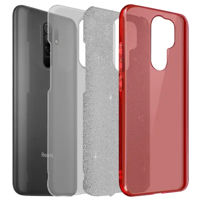 Maska za Xiaomi Redmi 9 odvojive šljokice polutvrdi silikon crvena