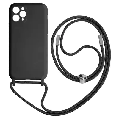Maska s uzicom iPhone 11 Pro Max Polutvrda Traka za vrat 80cm Crna