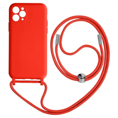 Maska s uzicom iPhone 11 Pro Max Polutvrda Traka za vrat 80cm Crvena