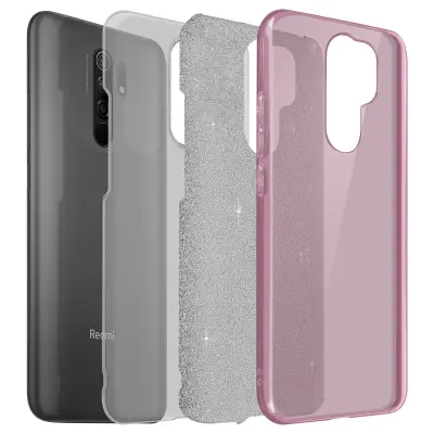 Maska za Xiaomi Redmi 9 odvojive šljokice polutvrdi silikon ružičasta