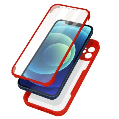 Navlaka 360° za iPhone 12 / 12 Pro Stražnja Kruta Zaštita Ekrana Obrub crveni