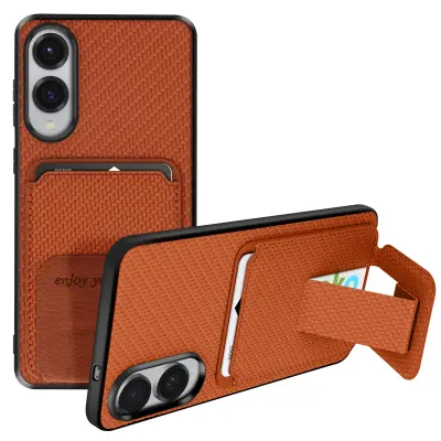 Karbonska maska za Samsung S25 Edge, silikonska, držač kartica, stalak