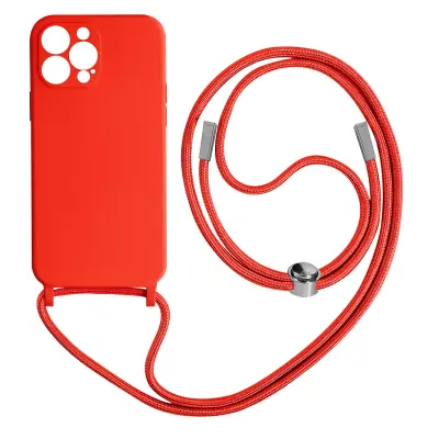 Maska s uzicom iPhone 13 Pro Max Polutvrda s trakom za vrat 80cm Crvena