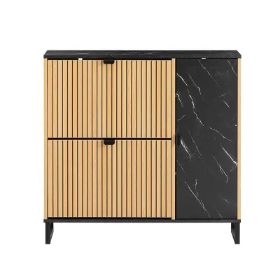 Ormarić za cipele SoBuy s bočnom ladicom crni mramor svijetlo drvo 90x24x88cm FSR203-N