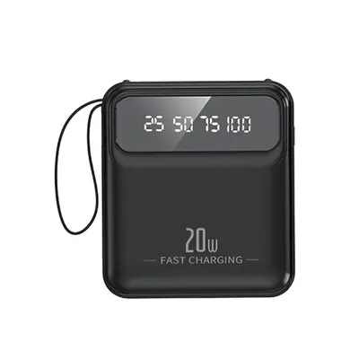 PowerBank 10000mAh 20W s LED zaslonom / svjetiljkom / kabelima Kompaktni