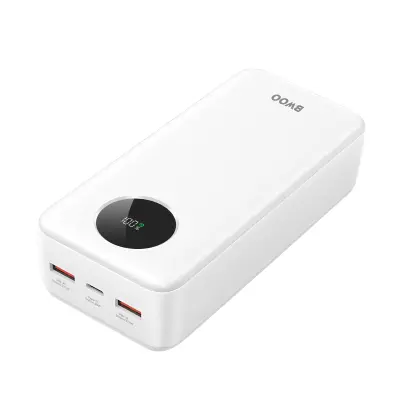 Baterija vanjska 30000mAh USB-C i 2xUSB LCD ekran - Bwoo bijela