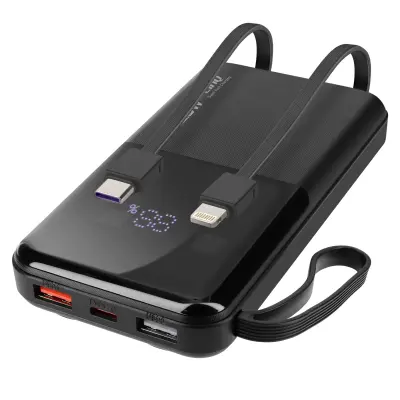 Baterija za hitne slučajeve 10000 mAh s Lightning i USB tip C kabelima