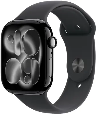 Apple Watch S11 GPS 42mm Jet Black Aluminium Case with Black Sport Band - S/M