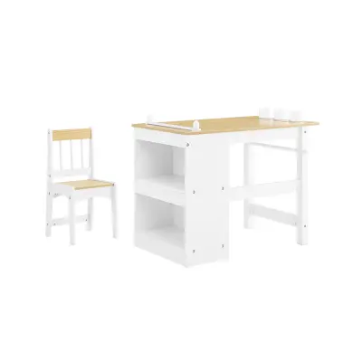 Set Dječjeg Stola i Stolice s Policama za Pohranu Bijela 80×50×66cm KMB60-WN