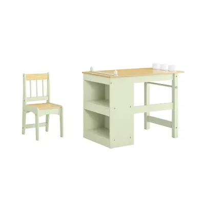 Dječji Set Stol i Stolica s Policama za Pohranu Zeleni 80×50×66cm KMB60-GR