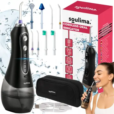 Baterija 2500mAh bežični tuš za zube crni 300ml + 8 mlaznica