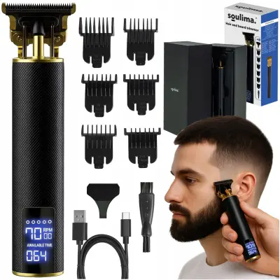 Brijač i trimer za kosu i bradu, inox akumulatorski LCD, USB, crni