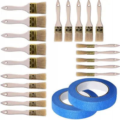 Set Kistova Za Bojanje 20 Kom + 2x Traka 40 Mm – Prirodna Vlakna | Drvene Ručke | Precizno Ocrtavanje