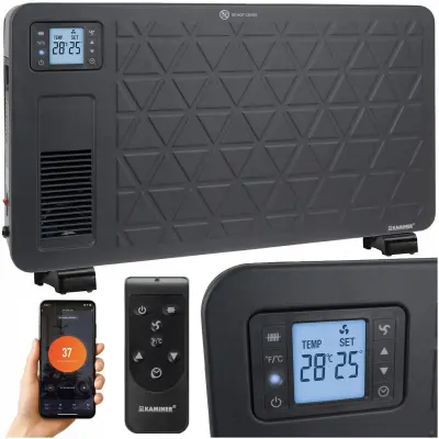 2300W WIFI pametni električni konvektorski grijač LCD + aplikacija i daljinski upravljač crne boje