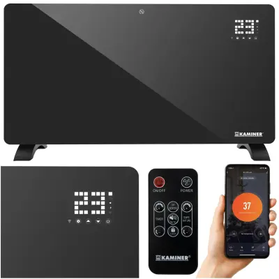 2500W WIFI pametni stakleni električni konvektorski grijač LCD + APP i daljinski crni