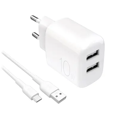 PURO 10W PUNJAČ ZA TELEFON 2X USB-A ZA IPHONE 12 13 14 15 PRO S KABELOM