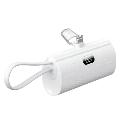 Forcell, vanjski punjač 5000 mAh s iPhone Lightning i USB-C priključcima, 20 W, bijela