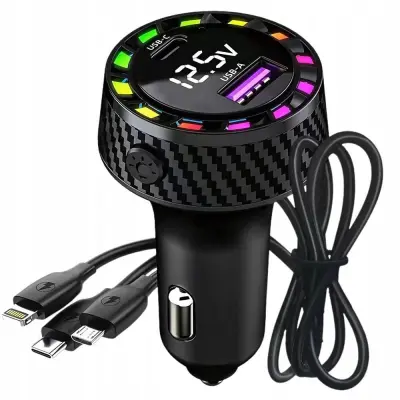 LED RGB 45W auto punjač 12-24V 2x USB Type-C Lightning