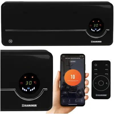 2000W keramički zidni grijač s WiFi-jem, zračnom zavjesom, LCD aplikacijom + daljinskim upravljačem, crne boje