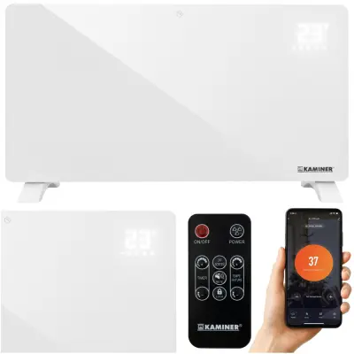 2500W WIFI pametni stakleni električni konvektorski grijač LCD + APP i daljinski upravljač bijeli
