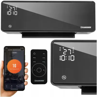 Zidna zračna zavjesa za grijanje od 2000 W s WiFi-jem, LCD aplikacijom, ZELVION + daljinski upravljač, crna