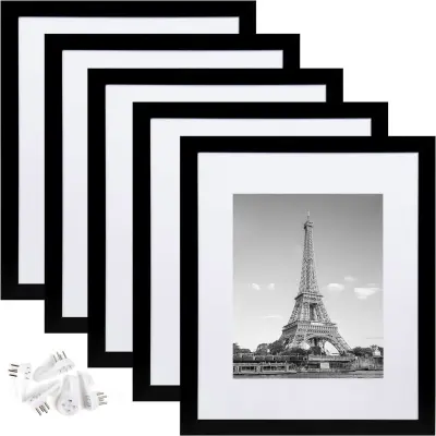 Set crnih PVC okvira za fotografije 6x8 inča - Paket od 5 komada, za izlaganje slika na zidu ili stolu Crna