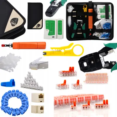 Set Alata Za Mrežu 9-u-1 – Kliješta, Tester, Striper | RJ45/RJ11 | 100 Vezica
