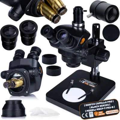 Rosfix Capella Pro Trinokularni Mikroskop MSCP-T-PS1-B – Zum 7-45x | Greenough Optika | Glava 360° | C-Mount 25 Mm