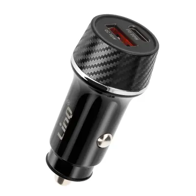 Punjač za auto 38W USB-C + USB brzi punjač dizajn od karbona