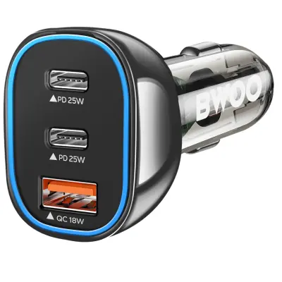 Punjač za automobil USB-C 25W + USB 18W Brzo punjenje s LED osvjetljenjem