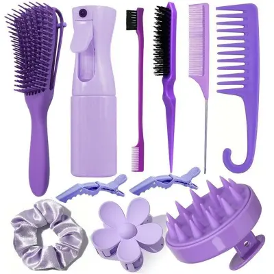 Octopus Hair Comb Black 11-Piece Styling Kit - Volumizing & Massaging Ljubičasta