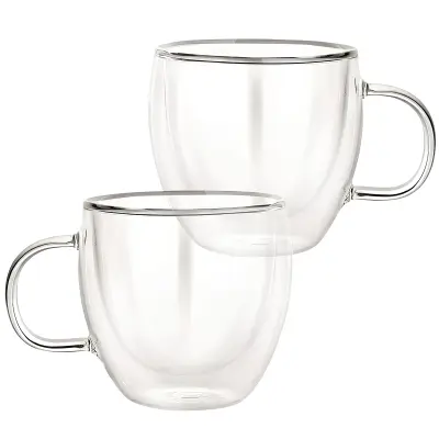 Set od 2 čaše s ručkom s dvostrukom stijenkom od 250 ml od borosilikatnog stakla
