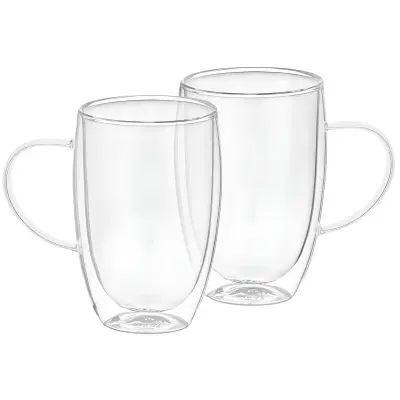 Set od 2 čaše s ručkom s dvostrukom stijenkom od 350 ml od čvrstog borosilikatnog stakla