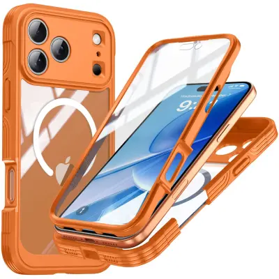 9H Staklena robusna futrola za telefon kompatibilna s iPhone 17 Pro - Narančasta, Magnetska, Otporna na udarce Narančasta