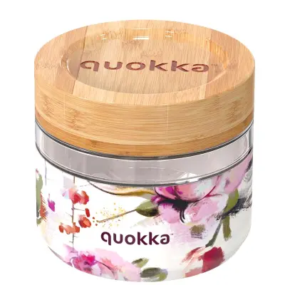 Posuda za hranu od 820 ml s dekoracijom tamnog cvijeća i bambusovim poklopcem