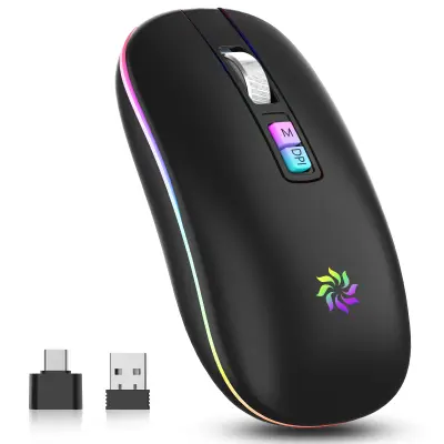 Tihi Dual Mode miš: Punjivi bežični Bluetooth 5.1 Crna