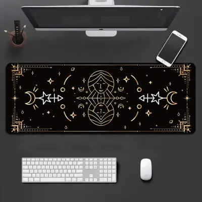 Gemini Zodiac Extended Gaming Mouse Pad - Velika crna podloga za stol sa šivanim rubovima Crna