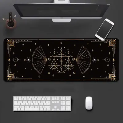 Velika podloga za miša za igranje Libra Zodiac - Produžena podloga za tipkovnicu sa šivanim rubovima Crna