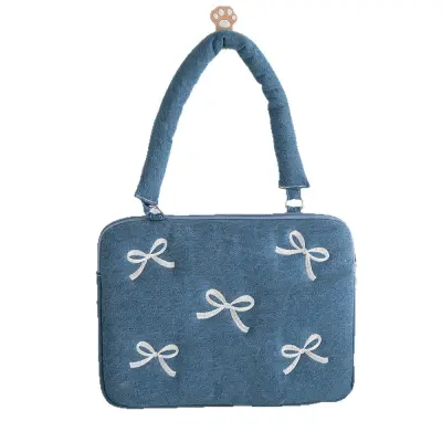 Denim Embroidered Handbag Laptop Bag Compatible with Apple MacBook Plava/Tamno plava
