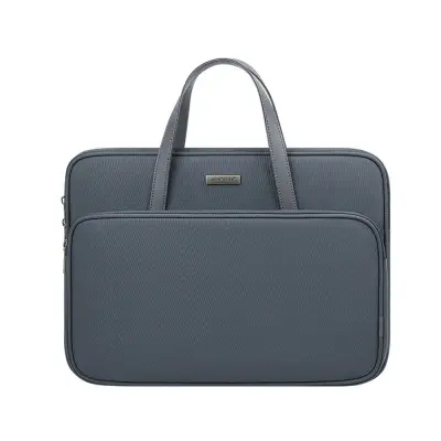 Sleek Dark Grey Polyester Laptop Bag - Water-Resistant, Lightweight & Shockproof Crna