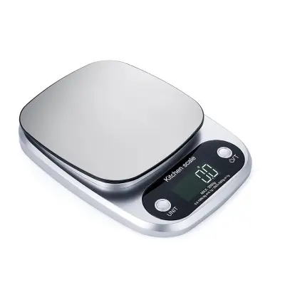 Digitalna kuhinjska vaga 10KG/1G - Srebrna vaga za hranu od nehrđajućeg čelika s LCD zaslonom Srebrna
