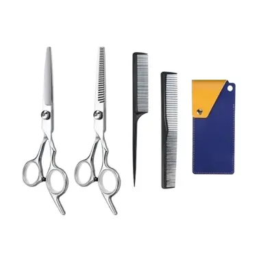 Sharp New Upgrade Podesivi set škara za šišanje kose sa stanjujućim škarama i kožnom futrolom Srebrna