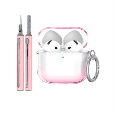 Zaštitna TPU futrola kompatibilna s Apple AirPods 4 s olovkom za čišćenje i privjeskom Ružičasta