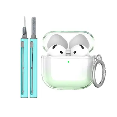 Zaštitna TPU futrola kompatibilna s Apple AirPods 4 s olovkom za čišćenje i privjeskom Zelena